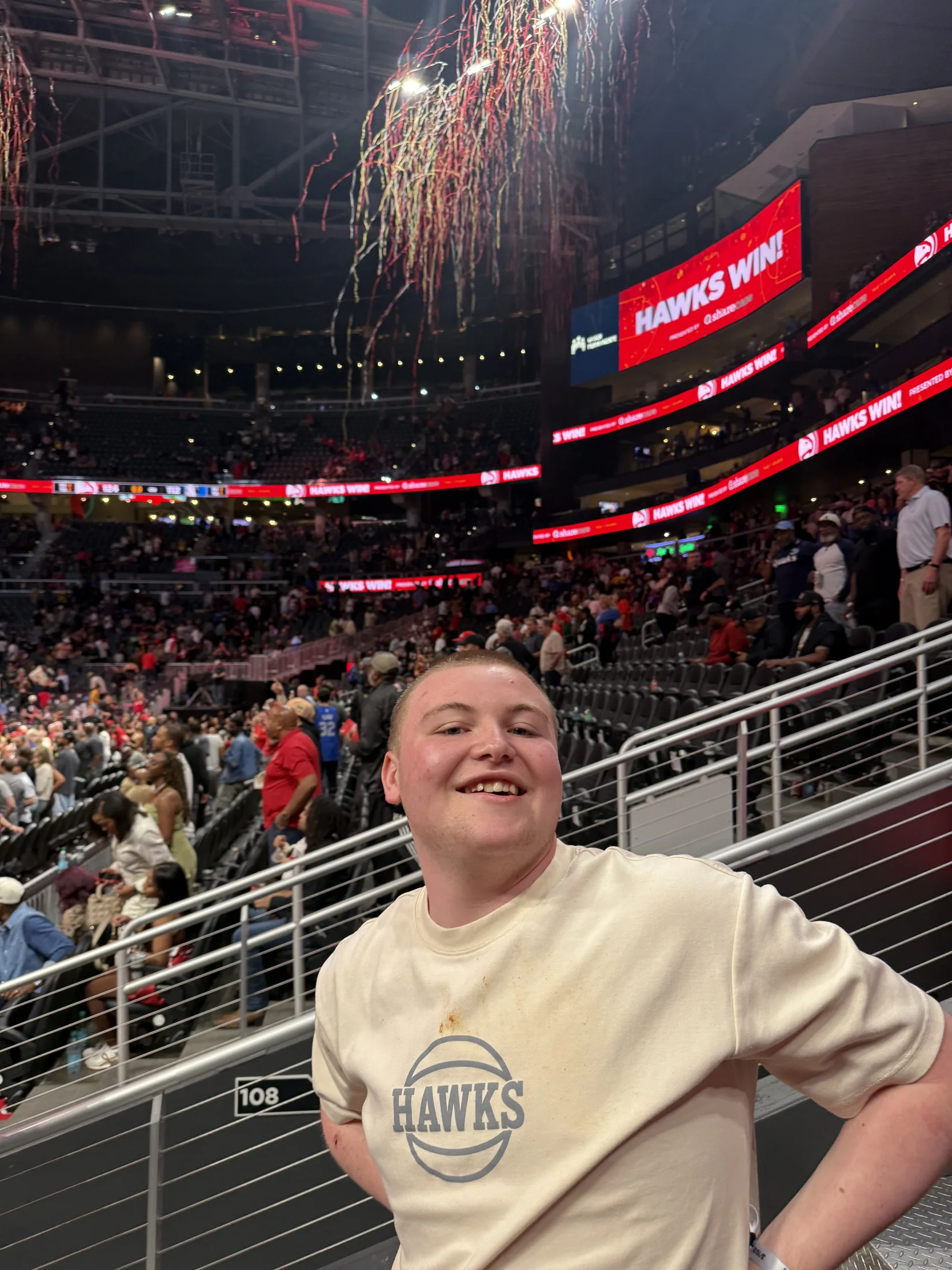Tommy smiling after an Atlanta Hawks win